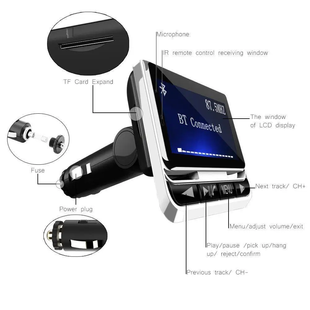 FM-передатчик автомобильный совместимый с Bluetooth зарядным устройством USB 5 В/1 4 А