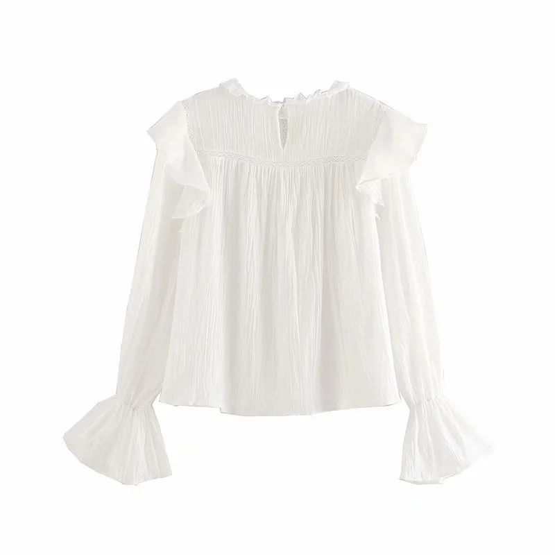 Женская белая рубашка Осенняя длинная Повседневная Милая женская с круглым