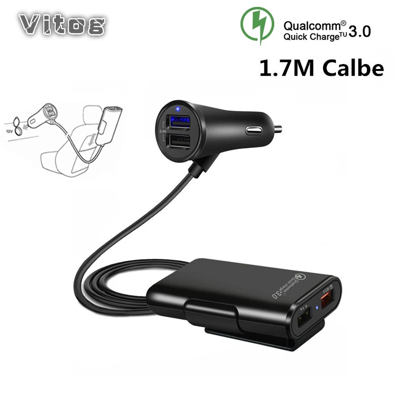 QC 3,0 2.4A 3.1A 4 порта USB Запчасти автомобильное зарядное устройство с 5.6ft удлинитель кабель Автомобильное Usb зарядное устройство Зарядка в автомобиле для huawei samsung