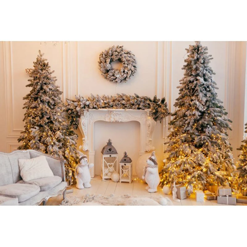 

Merry Christmas Tree Fireplace Baby Toys Bulb Gift Party Child Portrait Photo Background Photographic Backdrop Photocall