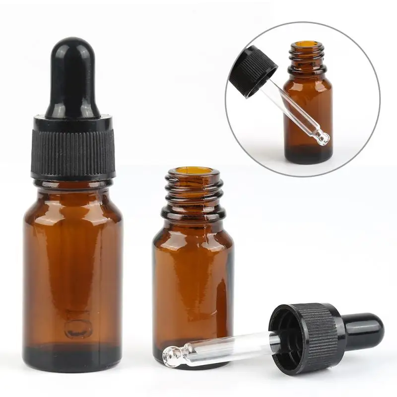 5pcs Sample Empty Dropper Bottle Amber Essential Oil Glass Aromatherapy Liquid Brown 10ml Massage Pipette Refillable Bottles