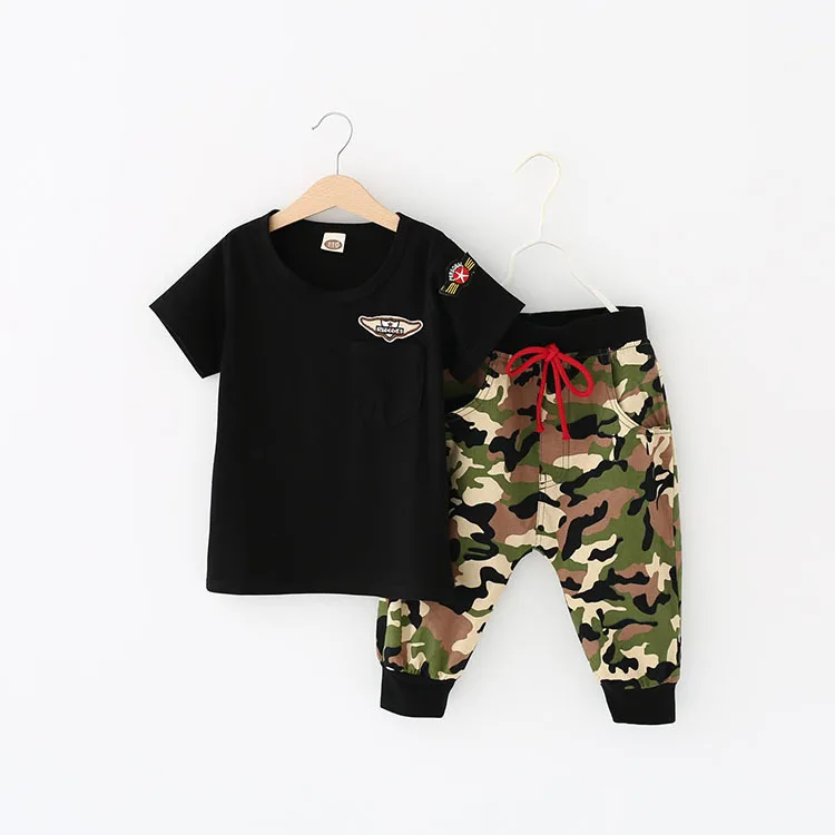 

Boys' Suit 2020 Summer New Boys' Clothes Set Children's Short-sleeved Pure Cotton T-shirt Leisure Two-piece Sport Sets 4-14 Ages