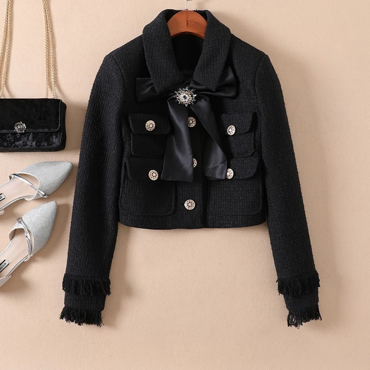 Женский шерстяной костюм из двух предметов однобортный короткий твидовый пиджак