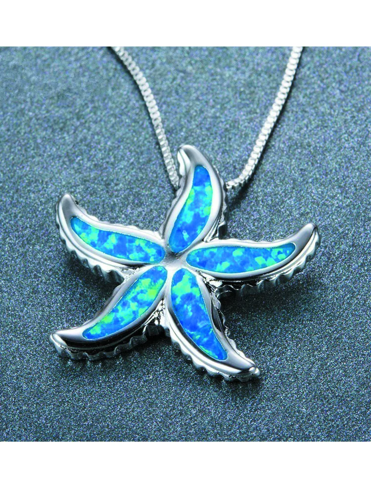 

Opal Crab Lady Pendant Chain Necklace Fashion Summer Seashore Beach Copper Animal Charm Femal Jewelry