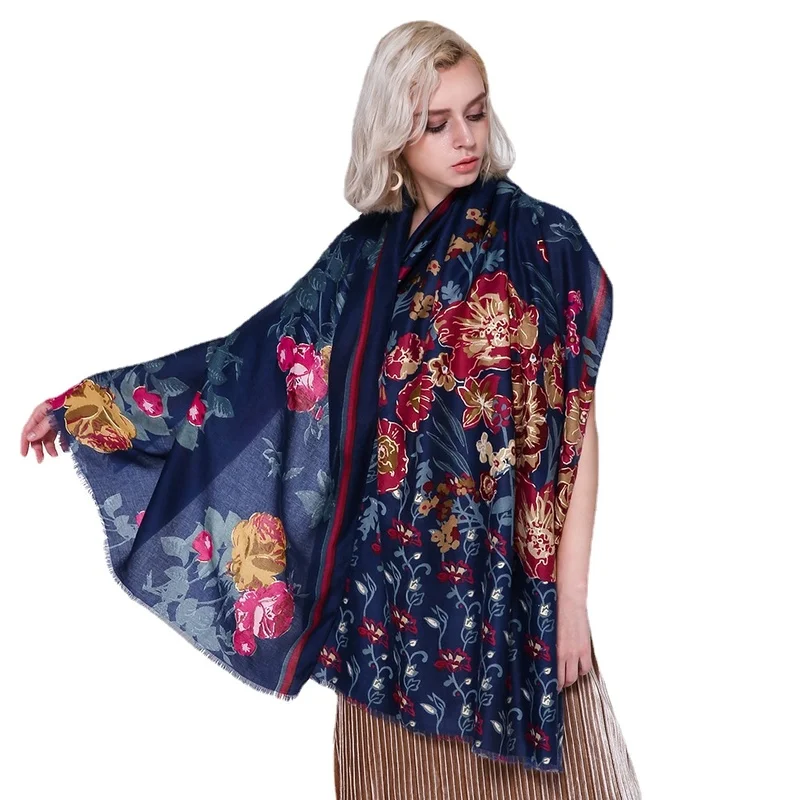

Satin printed half flower with gold edge winter scarf amazon ladies scarf