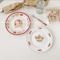 pattern bone china plate on green gable red meal plate literature and art fresh ceramic plate breakfast snack plate