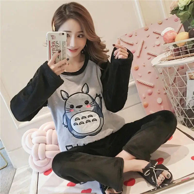 pajamaset M-5XL, зимний пижамный комплект, для женщин, длинный рукав, фланелевый, толстый, коралловый бархат, мультяшная Пижама, длинная Пижама, милые животные, женский домашний костюм - Цвет: pajamaset
