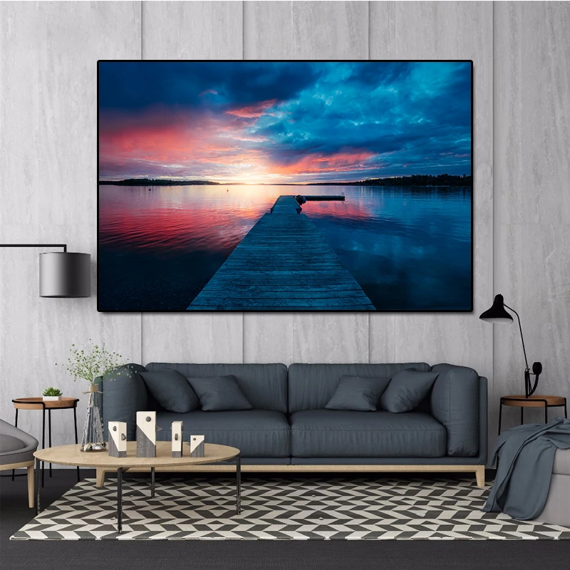 Картина на холсте морской пейзаж плакат закат у озера украшение для гостиной