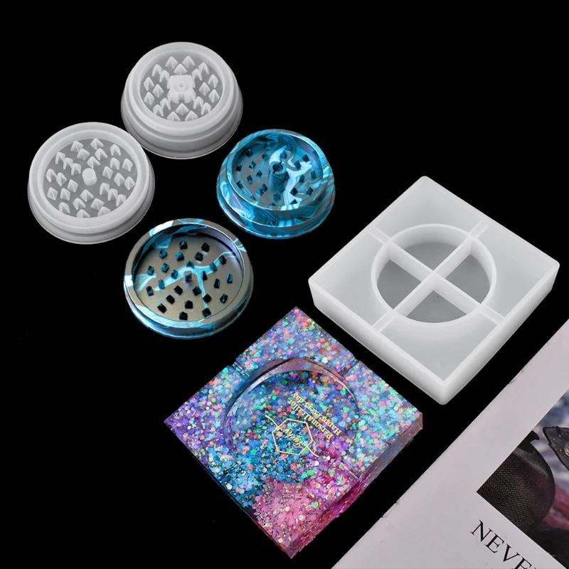 

2Pcs Ashtray Mold Silicone with Herb Grinder Molds Kit Epoxy Resin Mold Crafts 85LF