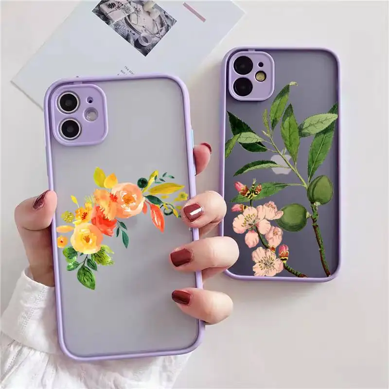 

Чехол для телефона с акварельными растениями и цветами для iphone 13 12 11 xr xs x 7 8 pro max, светло-фиолетовый мягкий силиконовый прозрачный чехол из ТП...