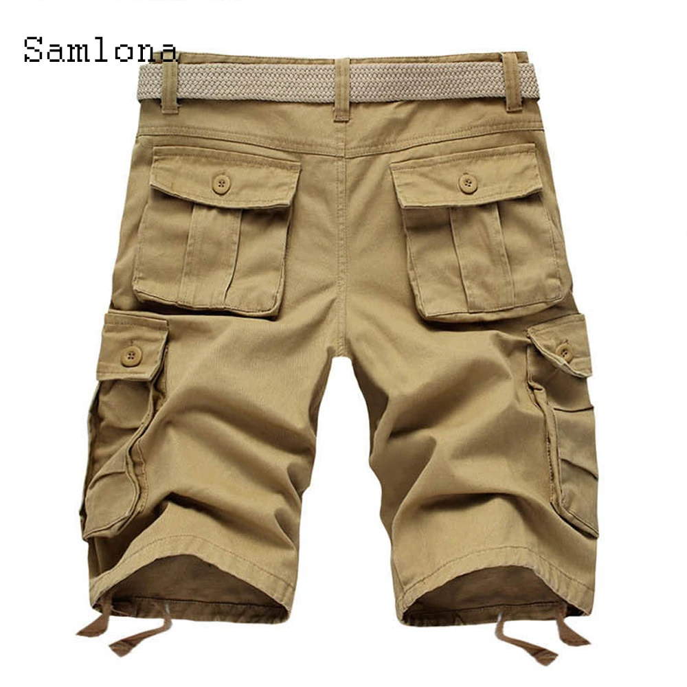 

Samlona Men's Leisure Shorts 2021 Summer Loose Black Khaki Shorts Bottom Male Multi-Pockets Outdoor Homme Cargo Short Pants