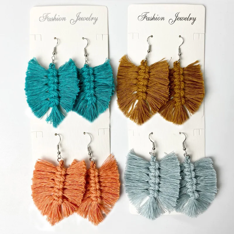 

Handmade Boho Chic Macrame Fringe Feather Dangle Drop Earring Gift for Her