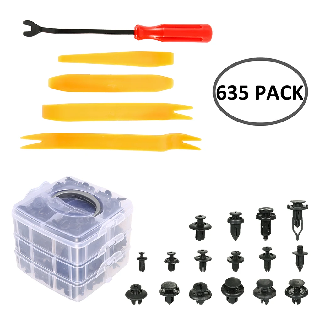 

635pcs Mixed Auto Fastener Clip Car Body Push Retainer Pin Rivet Bumper Door Trim Panel Retainer Fastener Kit Car Accessories