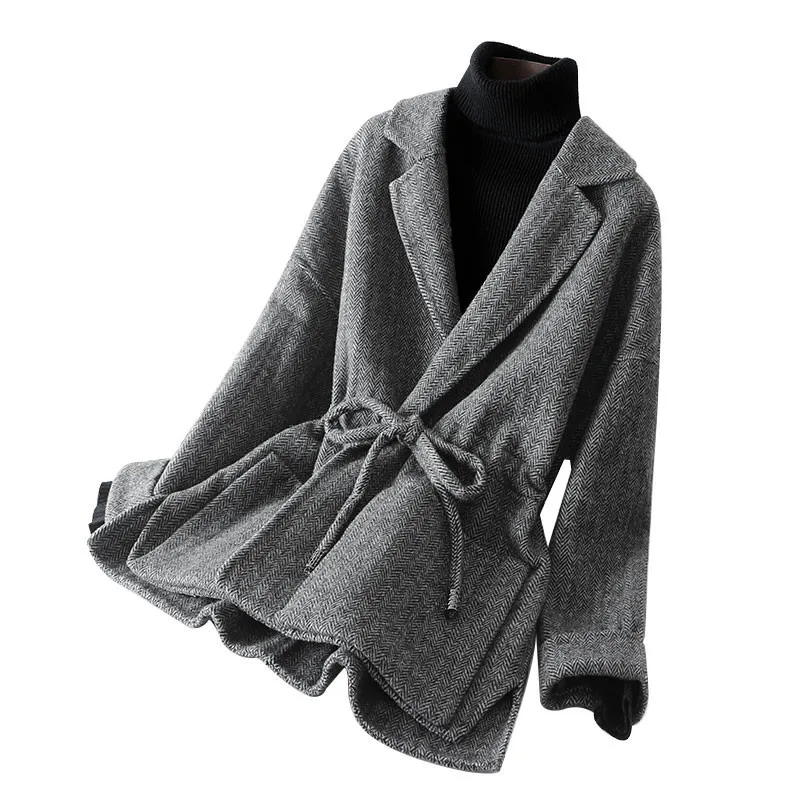

New Woolen Coat Women's Short Style 2020 New Korean Style Waist Hugging Slim Woolen Overcoat Women's Winter H00272