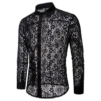 mens autumn and winter models full lace large body solid color fashion mens long sleeved lapel shirt men shirt long sleeve