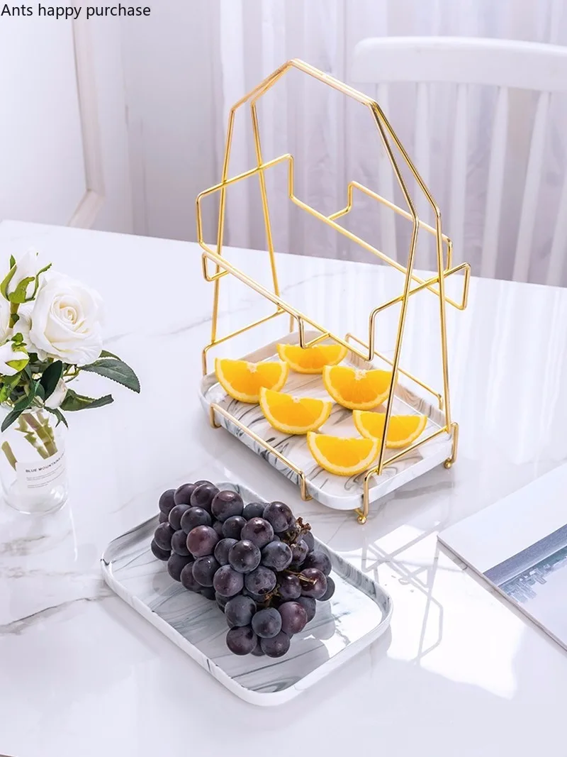 Iron Ceramics Fruit Tray European Style Double Layer Snack Cake Stand Pastry Display Living Room Candy Tool | Дом и сад