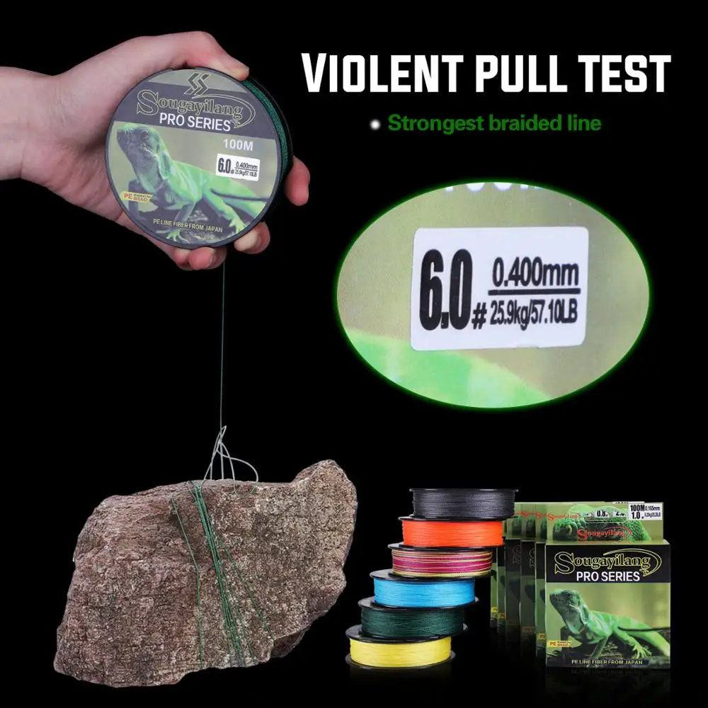 Sougayilang 100M Braided Fishing Line Top Quality Carp 4 Strand 2.12-57.1LB Multilament PE Braid Lines Tackle | Спорт и развлечения