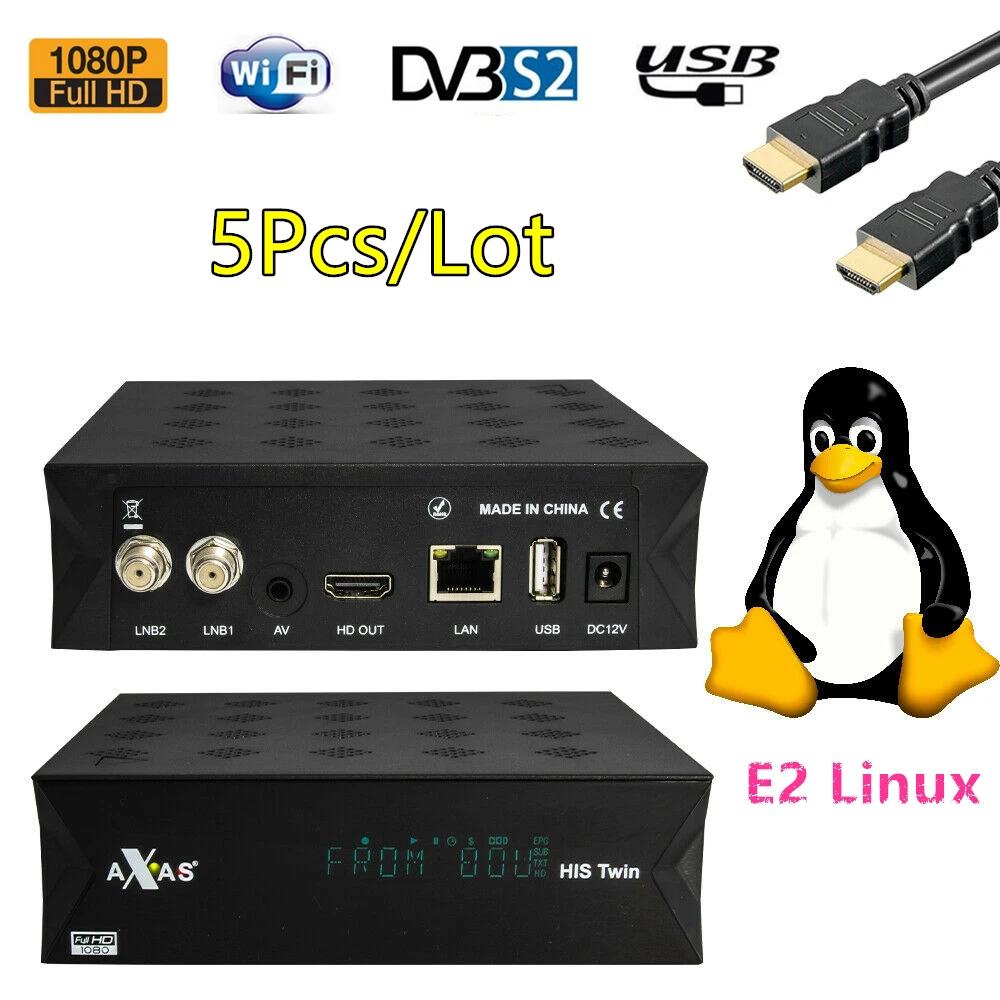 Спутниковый ресивер Axas His Twin Plus DVB-S2/S HD 5 шт./лот со встроенным WiFi + Linux E2 OpenATV 6,4 Linux Box