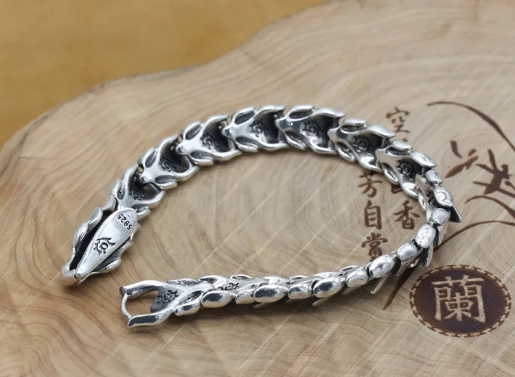 Браслет из серебра 925 пробы с цветными драконами для мужчин винтажный браслет