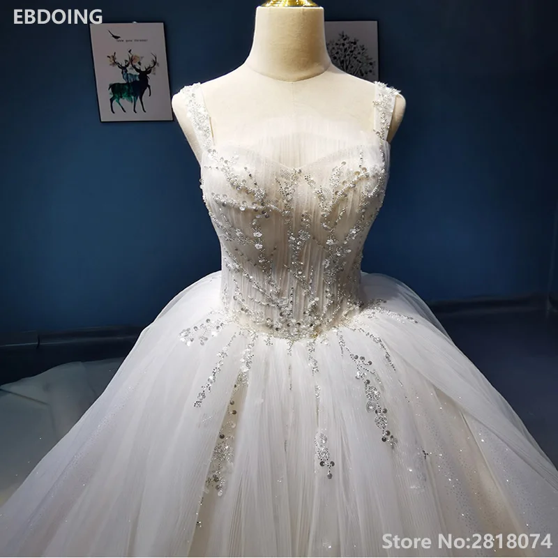 Потрясающее бальное платье свадебное с бисером длина до пола на лямках принцесса