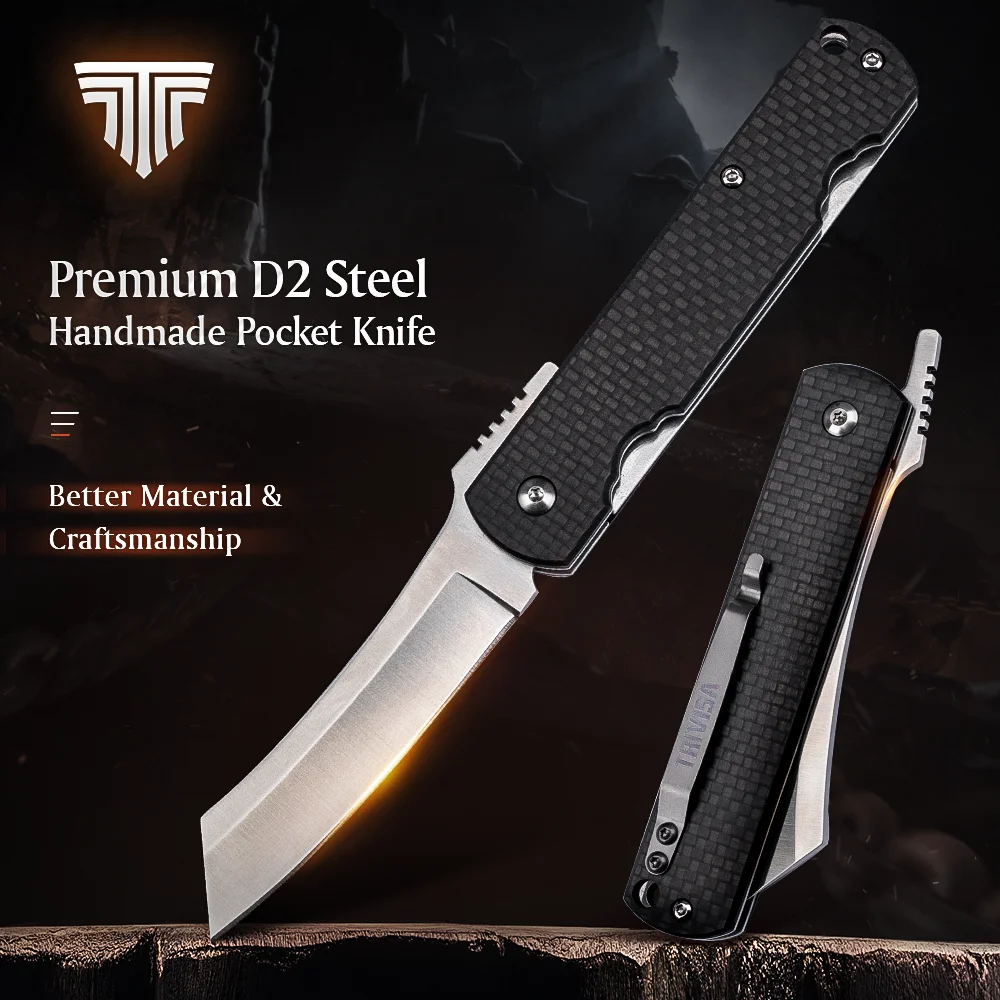 Складной карманный нож и клипса для мужчин ручка из углеродного волокна D2