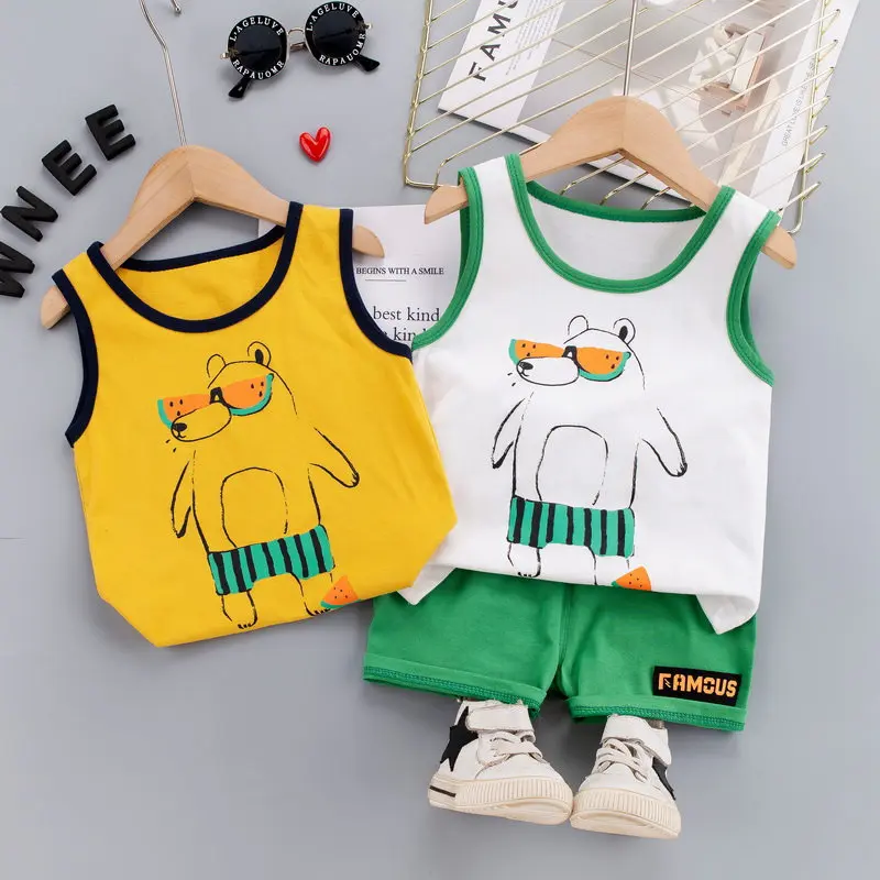 

2021 Baby Boys Girls Clothes Summer Children Cotton Printed Vest Shorts 2Pcs/sets Infant Outfit Kids Fashion Toddler Tracksuits