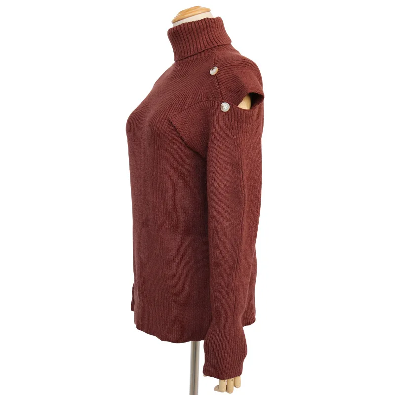 Women Sweater Turtleneck Vintage Hollow Out Sweaters khaki Green Coffee All Match Pullovers 2019 New | Женская одежда