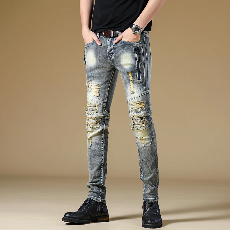 Уличной моды для мужчин джинсы женщин Высокое качество Slim Fit краски дизайнерские