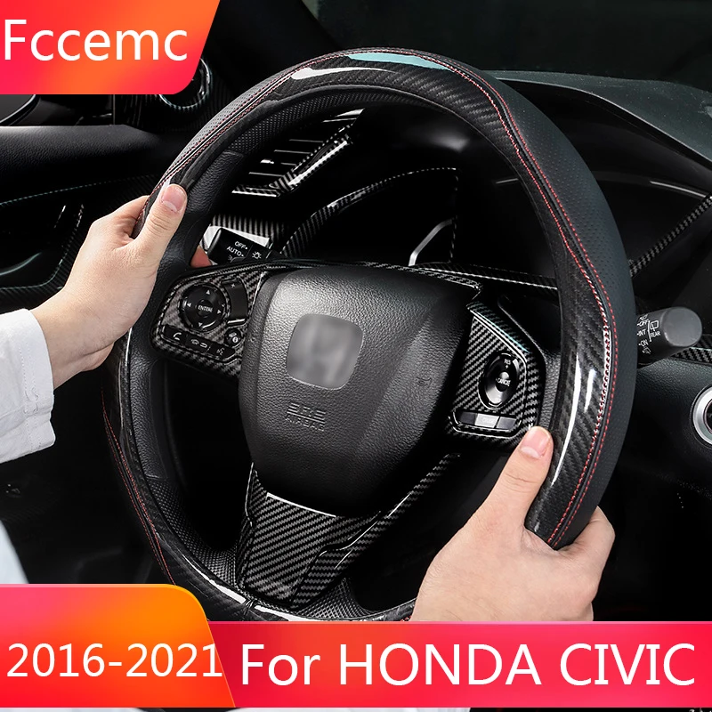 

For Civic 10th Gen Car Steering Wheel Cover New Carbon Fiber Four Seasons Suitable For Sports Creative Leather Grip Accessories