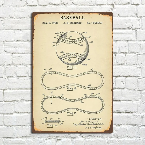 

Baseball Patent Ball Blueprint Vintage Metal Tin Sign Pin Up Metal Sign Wall Sign Metal Decor Wall Decor(20cmx30cm) SHH27