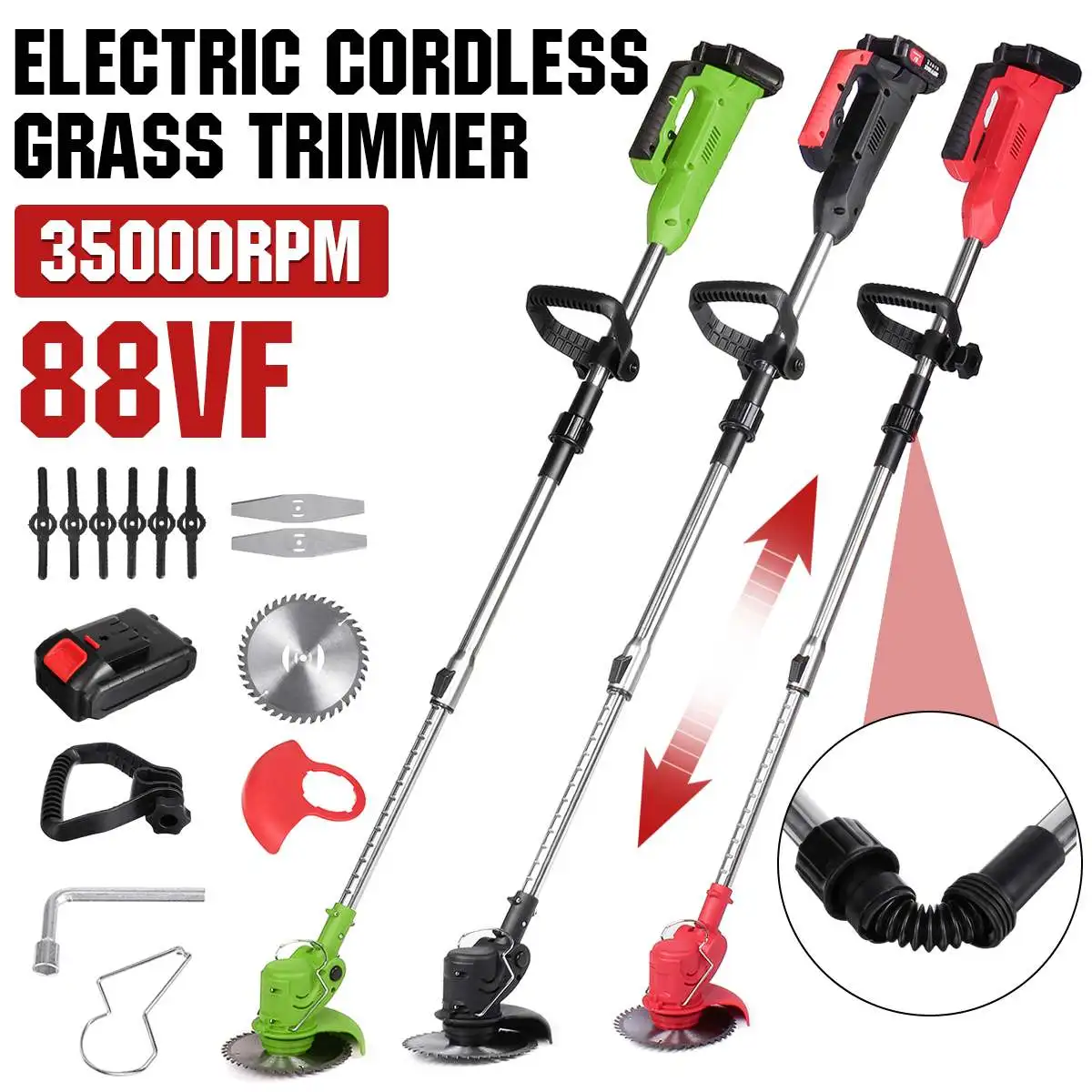 Wolike 2000W Electric Lawn Mower 24V Cordless Hedge Grass Trimmer Adjustable Handheld Mowing Machine Garden Power Tool 2 Battery