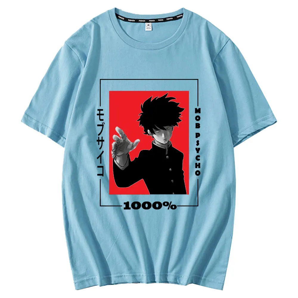 

Japanese Anime Mob Psycho 100% Fashion Short Sleeve Kawaii Kageyama Shigeo Print Tshirt Unisex Oversized Hip-hop Style T-shirt