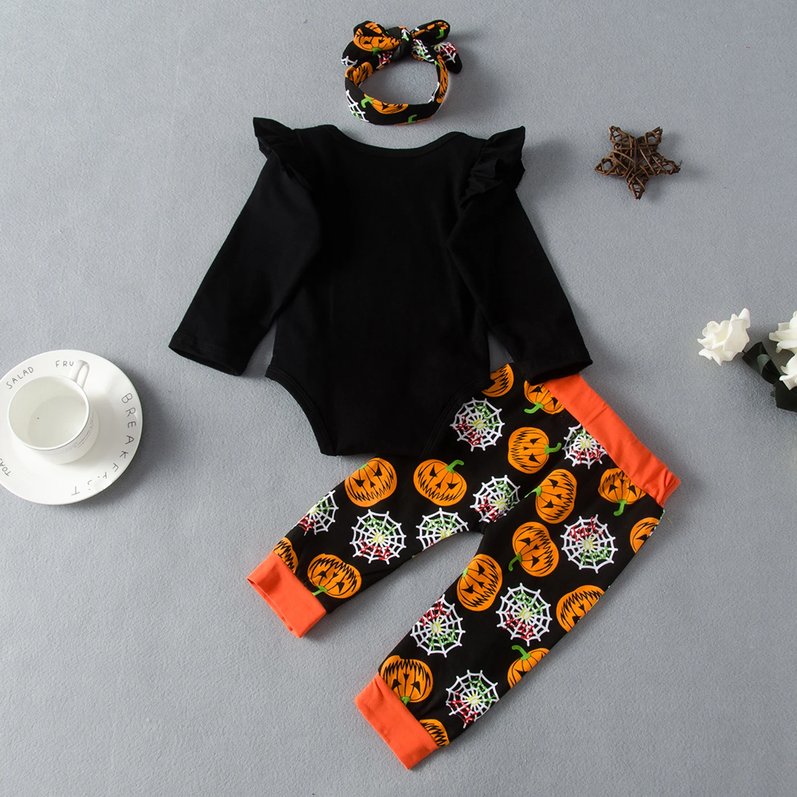 

2021-06-22 Lioraitiin 0-24M Infant 3PCS Baby Boy Girl My 1st Halloween Outfits Long Sleeve Pumpkin Print Romper Pants Headband