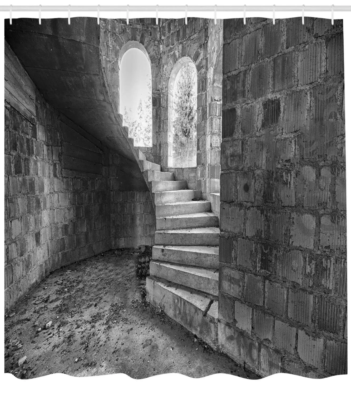Деревенская занавеска для душа Ambesonne круговая средневековая кирпичная лестница