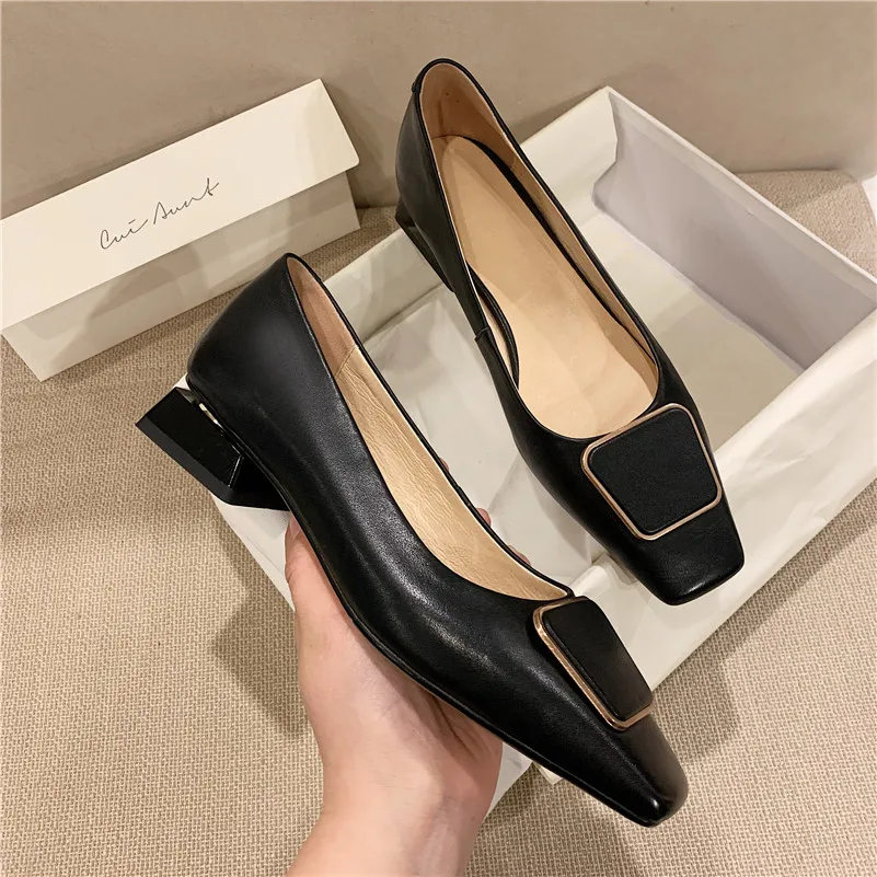 Туфли Meotina женские из натуральной кожи лоферы на толстом каблуке квадратный