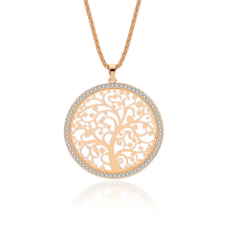 

Big Tree Of Life Pendant Necklaces for Women Rhinestone Round Long Necklace Statement Jewelry For Female Fashion Gift 2020