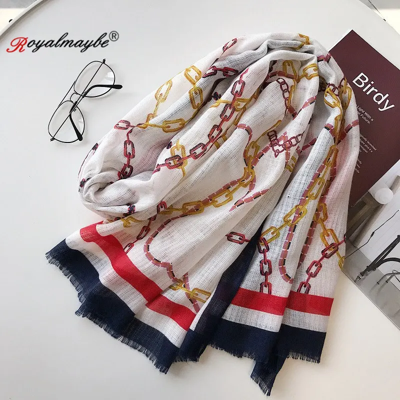 Royalmaybe хлопковый шарф женские шелковые шарфы Модные осенне-зимние теплые дизайнерские черные шали с принтом с фабрики прямые продажи