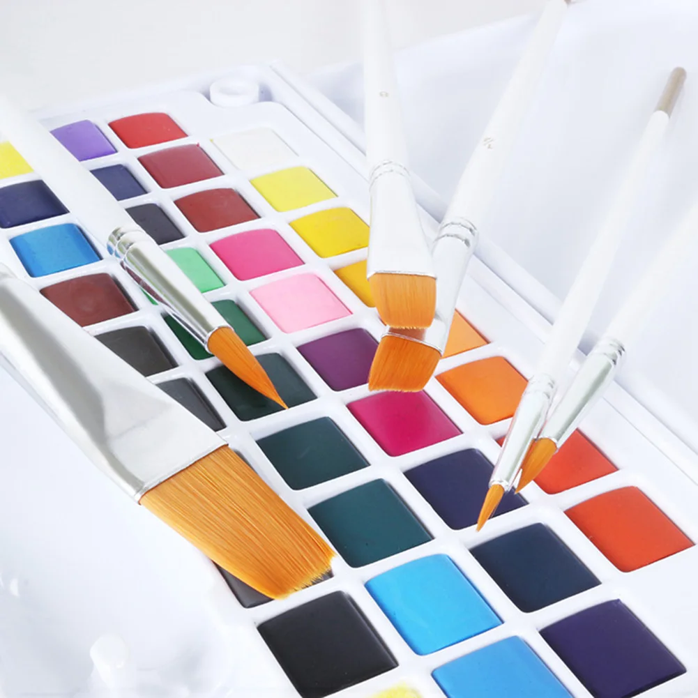 

6pcs/set Reusable Paint Brush Nylon White Rod Acrylic Gouache Oil Painting Watercolor Manicure Set Wood Handles Art Supplies