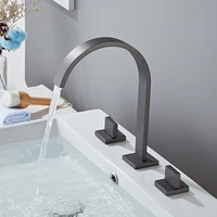 basin faucet gun grey sink tap gold square brass faucet bathroom sink faucet 3 hole double handle hot and cold water tap