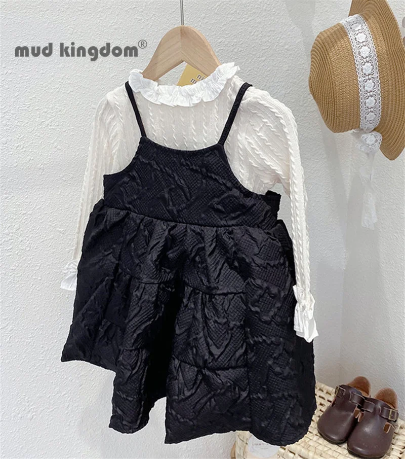 

Mudkingdom Girls Dress Set Solid Spring Autumn Long Sleeve Pullover Undershirts Sling Ball Gown Dresses Princess Outfits Sets