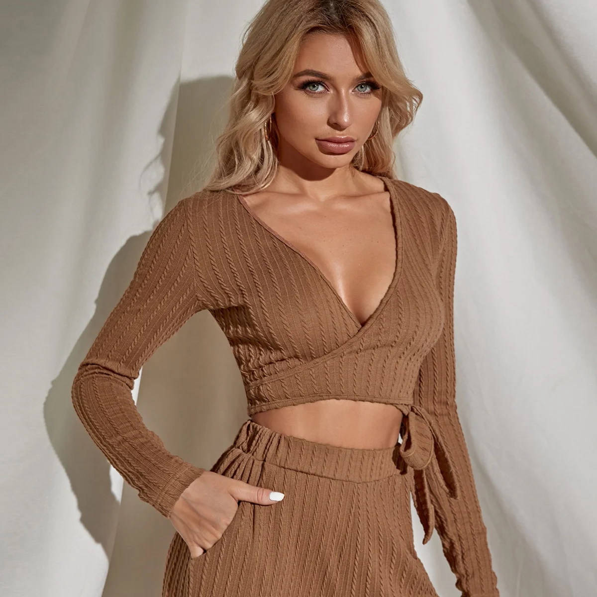

2021 New Suit Sweater Sexy Top Casual Exquisite Straight Pants Outfits For Women Matching Sets 2 Piece Set