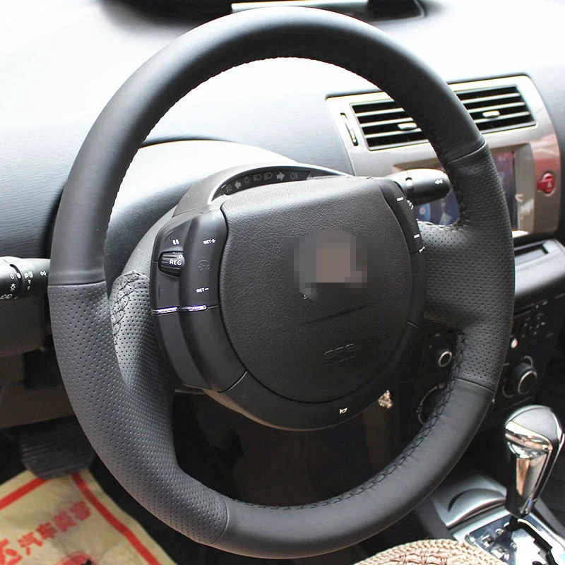 Handsewing Black Artificial Leather Steering Wheel Covers for  Citroen Triumph Old C4 C-quatre |