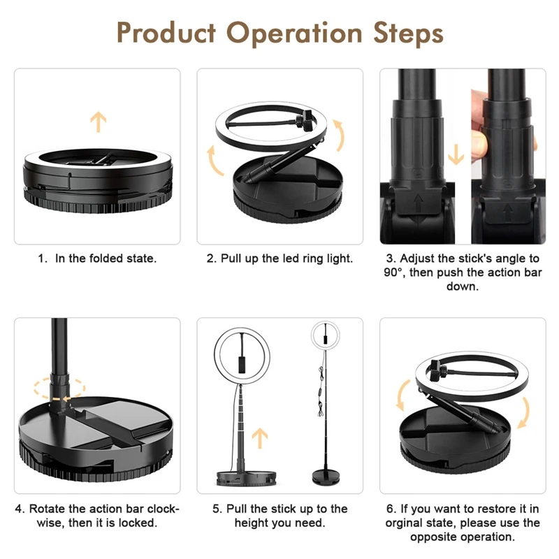 

10 Inch Foldable Ring Light LED Selfie Dimmable Ring Lamp with Extendable Stand for YouTube Video Live Studio