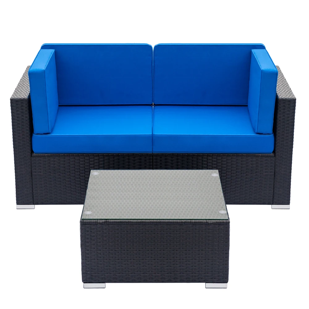 

【UAS READY STOCK】Fully Equipped Weaving Rattan Sofa Set with 2pcs Corner Sofas & 1 pcs Coffee Table Black