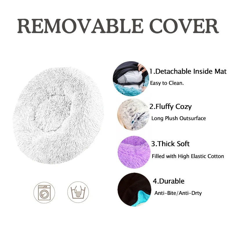 

Donut Cuddler Dog Bed / Removable Cover Round Calming Cat Beds Pet House Kennel Pillow Washable Lounger for Small Large Dog Cats