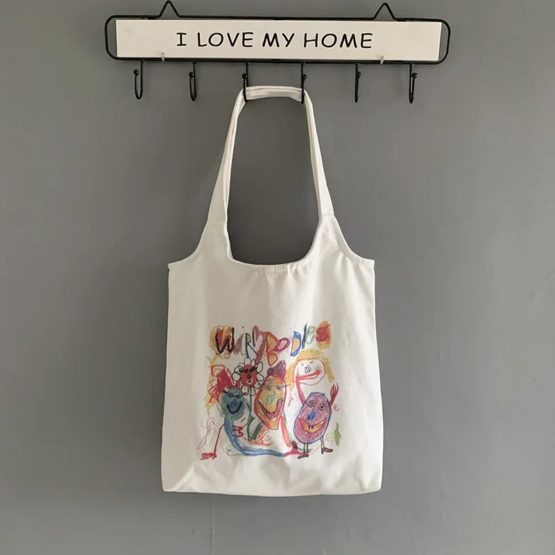 

Japanese Cartoon Tote Bag Large Shopping Bag for Lady Literary Canvas Shoulder Bag Women Students Cotton Eco Shopper Bag