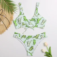 sexy dinosaurs print bikini 2020 swimwear women summer lace up push up padded brazilian bikini thong biquini beachwear swimsuit