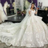 beautiful v neck wedding dresses royal train illusion lace appliques long sleeves ballgown bridal gowns custom made