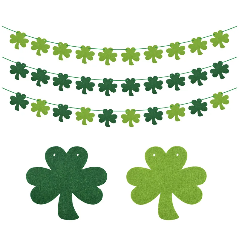 

10 Flags Shamrock Felt Banners Green Leaves Clover Flower Garland Saint Patricks Day Party Decoration Bunting Ireland Room Decor