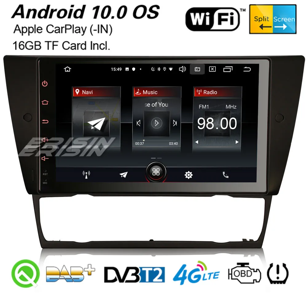 Erisin 2730 9 &quotAndroid 10 0 Car Stereo DAB + Sat Nav WiFi CarPlay TPMS Bluetooth DVR SWC OBD2 GPS для 3er E90 E91 E92 E93 M3 3